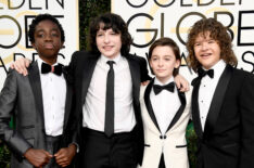 Caleb McLaughlin, Finn Wolfhard, Noah Schnapp, and Gaten Matarazzo attend the 74th Annual Golden Globe Awards