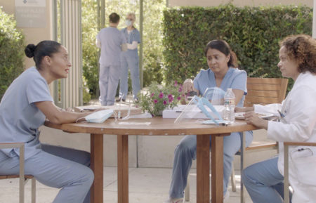Tracee Ellis Ross, Parminder Nagra, and Judy Reyes in Black-ish Season 7 Premiere