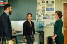 Zeeko Zaki as Special Agent Omar Adom 'OA' Zidan, Missy Peregrym as Special Agent Maggie Bell, and Alana De La Garza as Special Agent in Charge Isobel Castille in FBI Season 3 Premiere