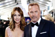 Christine Baumgartner and Kevin Costner at the 28th Screen Actors Guild Awards
