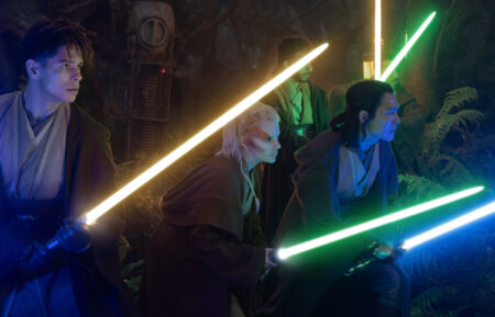 Yord Fandar (Charlie Barnett), Jedi Padawan Jecki Lon (Dafne Keen) and Master Sol (Lee Jung-jae) in Lucasfilm's The Acolyte