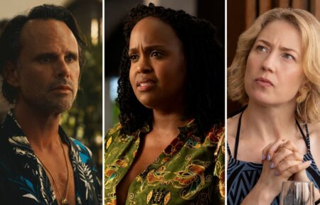 Walton Goggins, Natasha Rothwell, and Carrie Coon in 'The White Lotus' Season 3