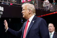 U.S. President Donald Trump walks onto the field prior to Super Bowl LIX