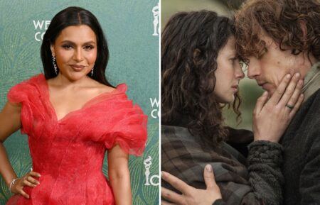Mindy Kaling attends the 27th Costume Designers Guild Awards (CDGA) at Wilshire Ebell Theatre on February 06, 2025 in Los Angeles, California / Caitriona Balfe and Sam Heughan in 'Outlander'