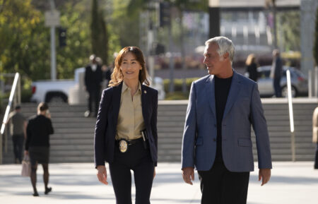 Renee Ballard (Maggie Q) and Harry Bosch (Titus Welliver) in BOSCH: LEGACY