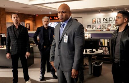 Sean Murray as Special Agent Timothy McGee, Gary Cole as NCIS Special Agent Alden Parker, LL Cool J as Sam Hanna, and Wilmer Valderrama as NCIS Special Agent Nicholas “Nick” Torres — 'NCIS' Season 22 Episode 18 