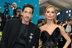 Adrien Brody and Georgina Chapman attend the 2025 Met Gala Celebrating 'Superfine: Tailoring Black Style' at Metropolitan Museum of Art on May 05, 2025 in New York City.
